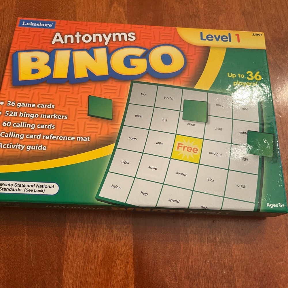 Green Antonyms Bingo Board Game